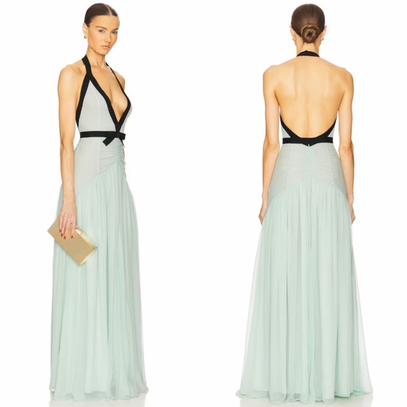 Helsa The Siren Dress in Silk Chiffon in Mint & Black Size XS NEW! With tags! - Picture 3 of 12